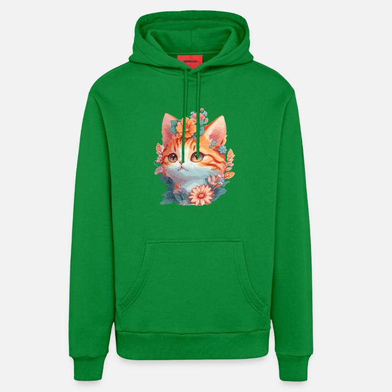 Chat rouge avec des fleurs - Sweat à capuche bio décontracté fabriqué en UE - City Green