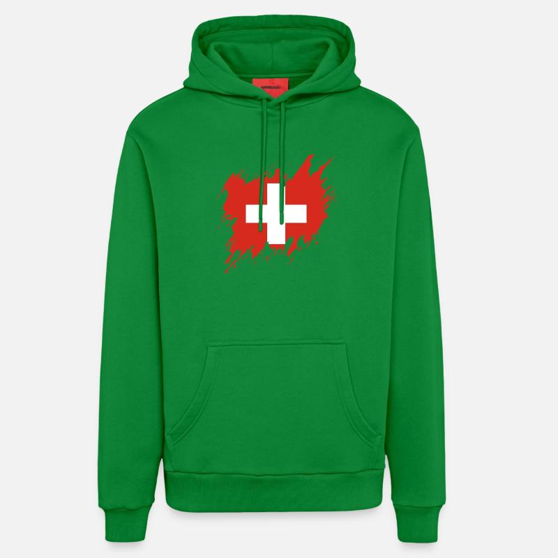 Drapeau de la Suisse, style déchiré - Sweat à capuche bio décontracté fabriqué en UE - City Green