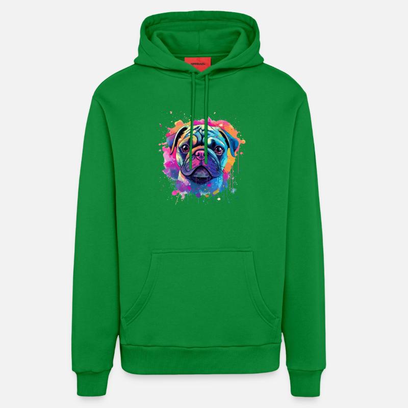 Portrait vibrant de Carlin Splash - Sweat à capuche bio décontracté fabriqué en UE - City Green