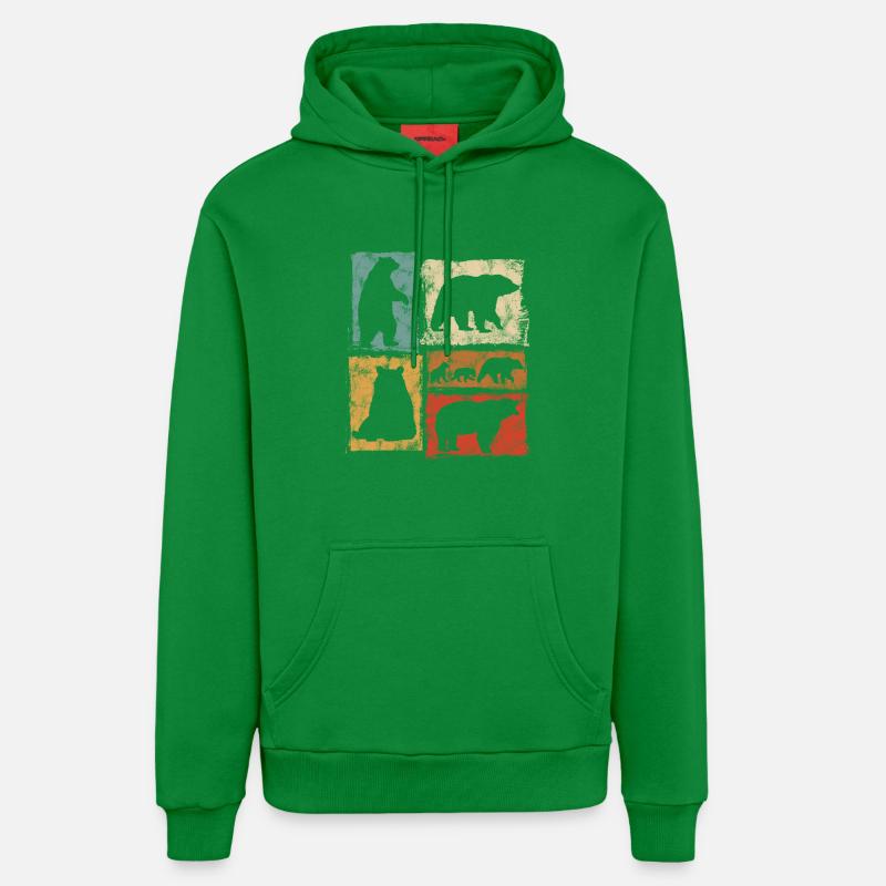 Bears Perspectives Imprimé rétro animalier - Sweat à capuche bio décontracté fabriqué en UE - City Green
