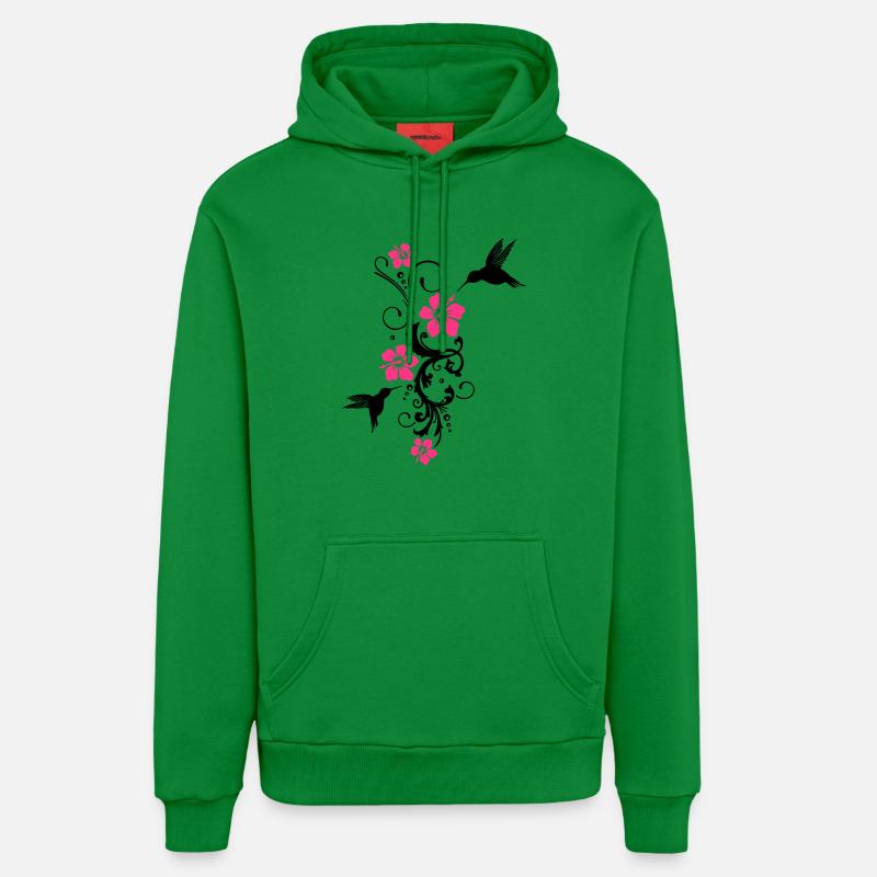 Colibri avec des fleurs d'hibiscus - Sweat à capuche bio décontracté fabriqué en UE - City Green
