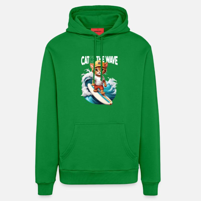 Chat Surfeur Attrape la Vague - Sweat à capuche bio décontracté fabriqué en UE - City Green