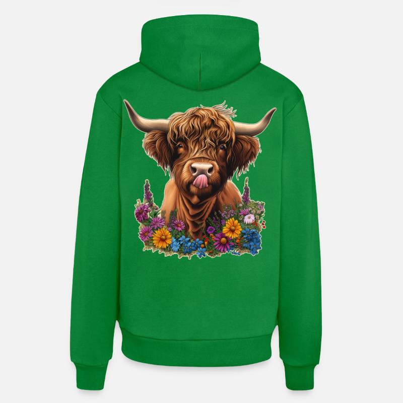 Bovins Highland avec des fleurs - Sweat à capuche bio décontracté fabriqué en UE - City Green