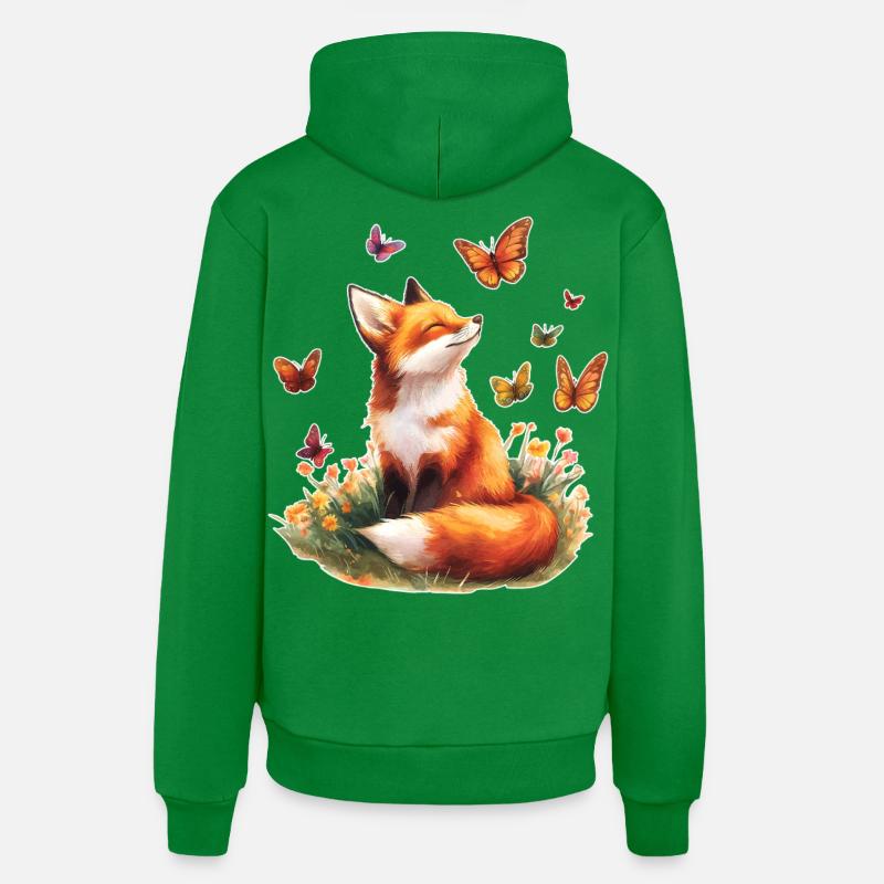 Renard avec des papillons - Sweat à capuche bio décontracté fabriqué en UE - City Green