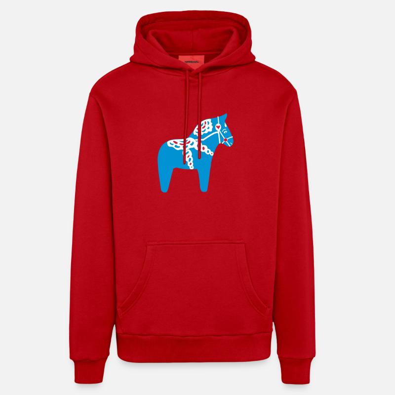 Dala Horse Blue - Sweat à capuche bio décontracté fabriqué en UE - rouge