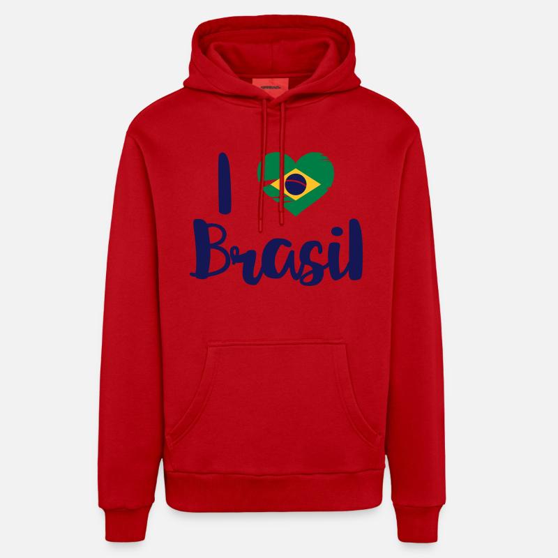 I love Brasil - Sweat à capuche bio décontracté fabriqué en UE - rouge