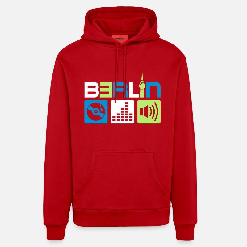 Berlin Musique - Sweat à capuche bio décontracté fabriqué en UE - rouge