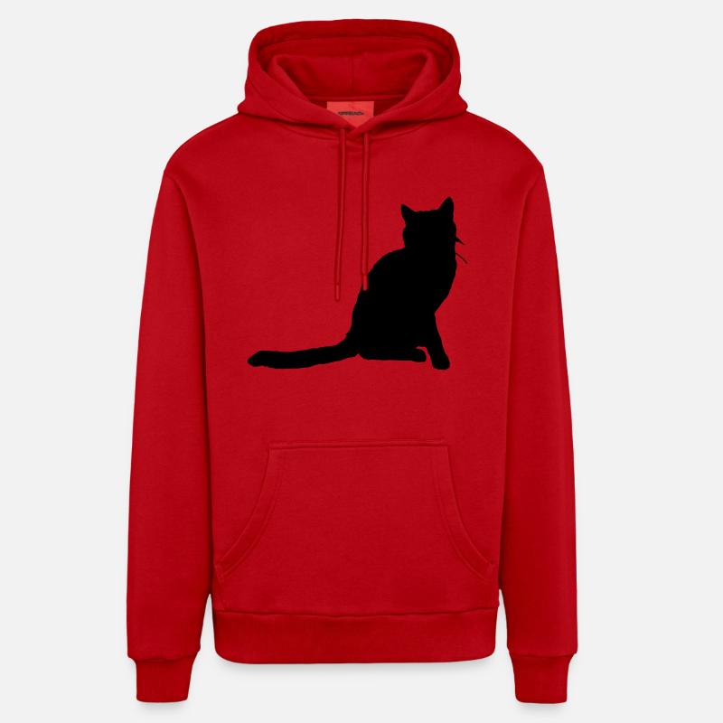 Vector Cat Silhouette - Sweat à capuche bio décontracté fabriqué en UE - rouge