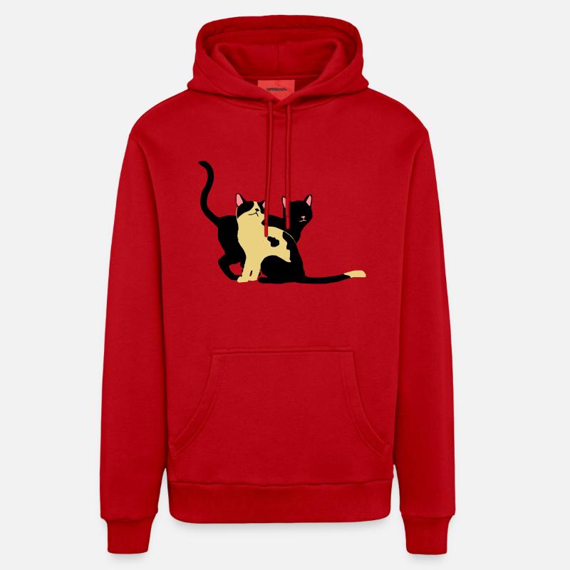 2 chats - Sweat à capuche bio décontracté fabriqué en UE - rouge