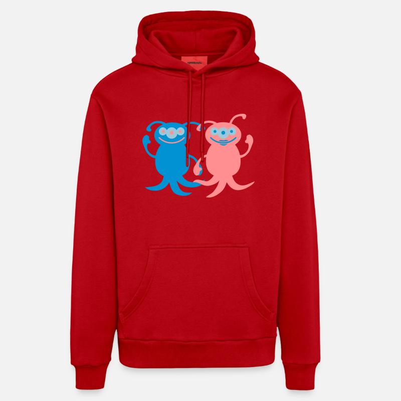 Cute Alien Love Couple - Sweat à capuche bio décontracté fabriqué en UE - rouge