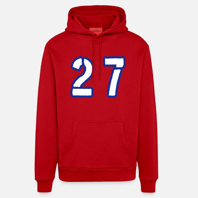 27 Symbole numérique - Sweat à capuche bio décontracté fabriqué en UE - rouge