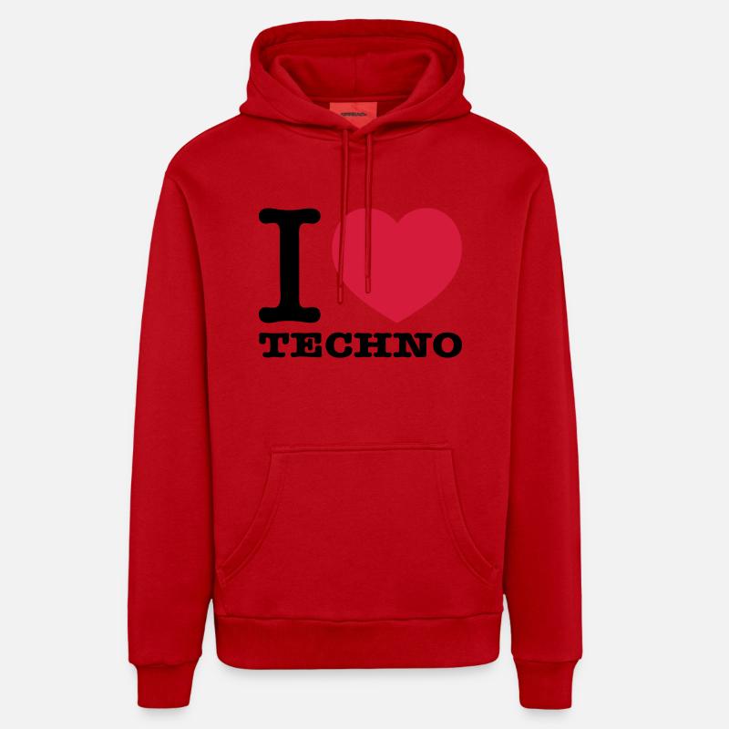 J'aime la musique techno - Sweat à capuche bio décontracté fabriqué en UE - rouge