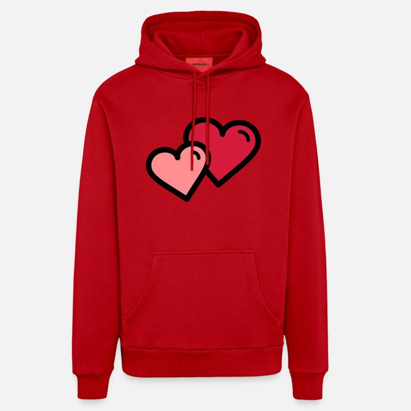 Valentine's Heart: double coeur - Sweat à capuche bio décontracté fabriqué en UE - rouge