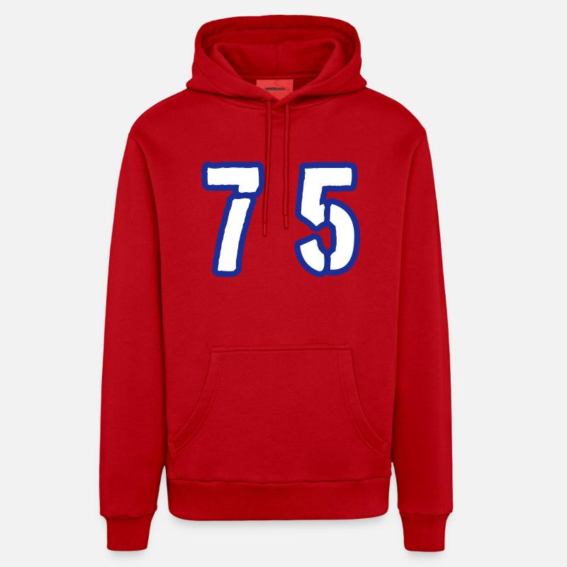 75 Symbole numérique - Sweat à capuche bio décontracté fabriqué en UE - rouge