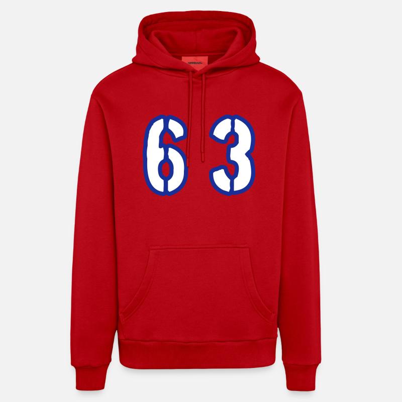 63 Symbole numérique - Sweat à capuche bio décontracté fabriqué en UE - rouge
