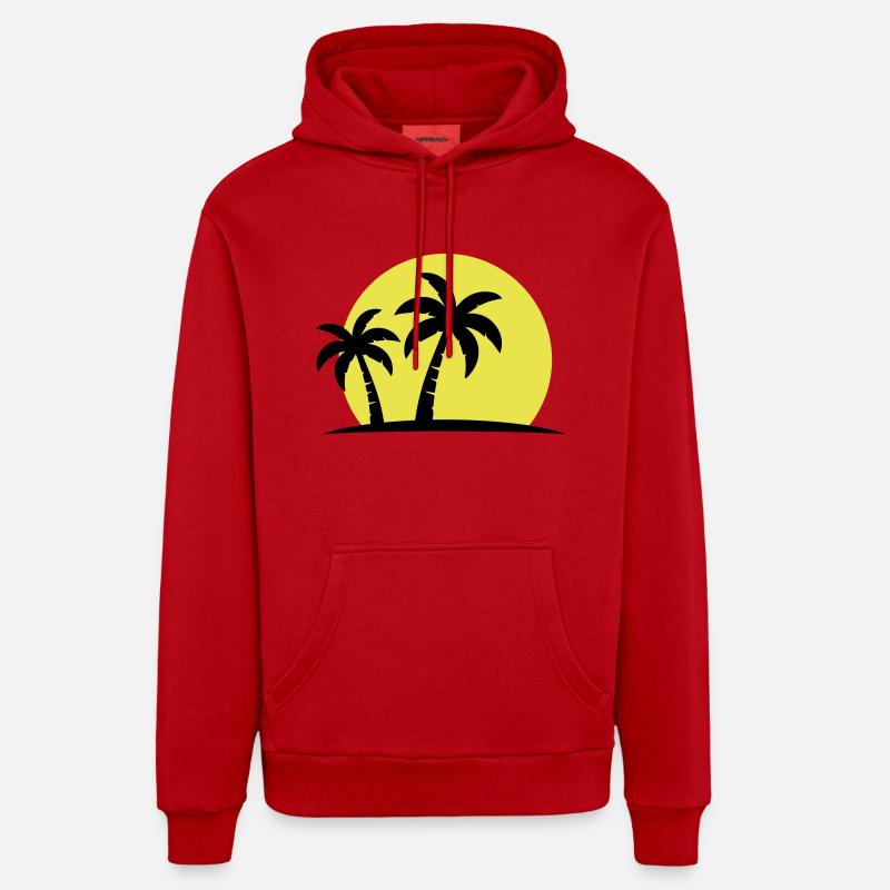 Palm Tree Beach Sunset Holiday - Sweat à capuche bio décontracté fabriqué en UE - rouge
