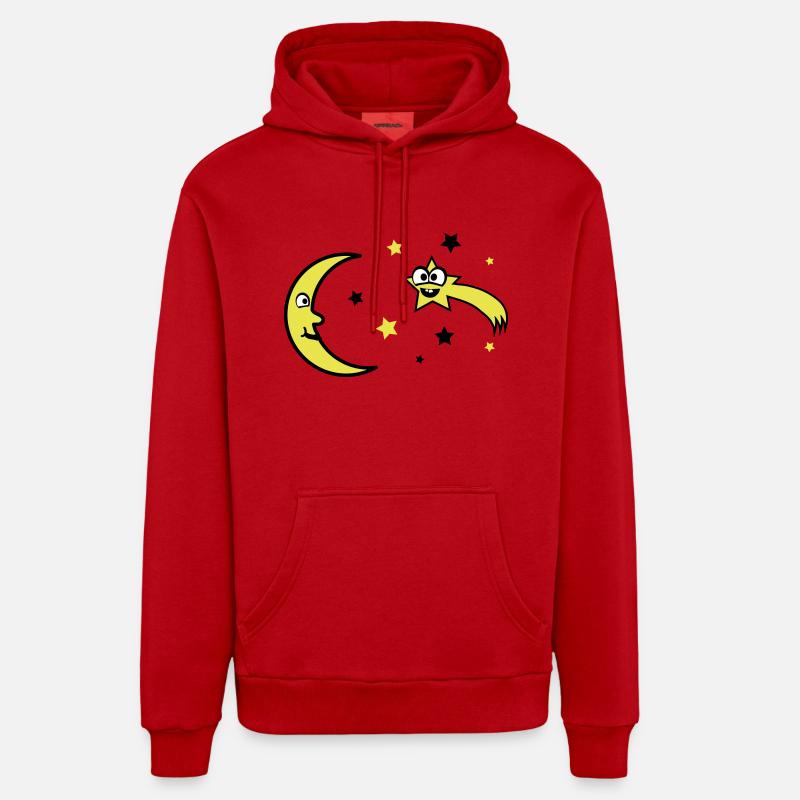 Lune et étoiles - Sweat à capuche bio décontracté fabriqué en UE - rouge
