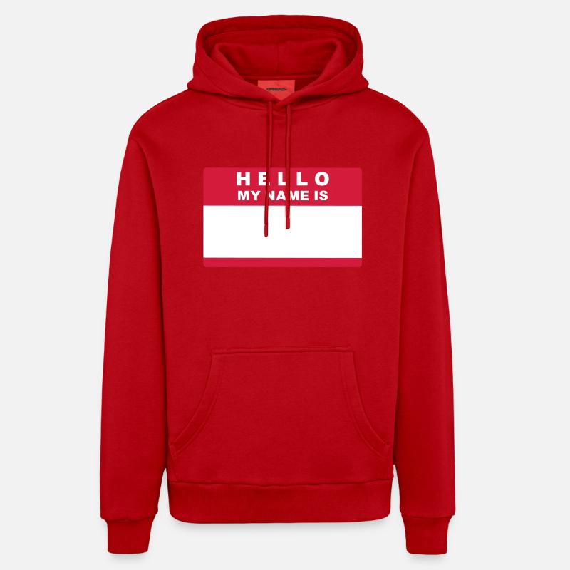Hello my name is - Sweat à capuche bio décontracté fabriqué en UE - rouge