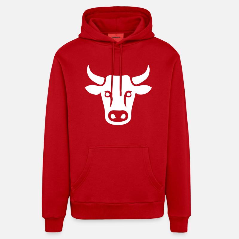Tête de bovin vache - Sweat à capuche bio décontracté fabriqué en UE - rouge