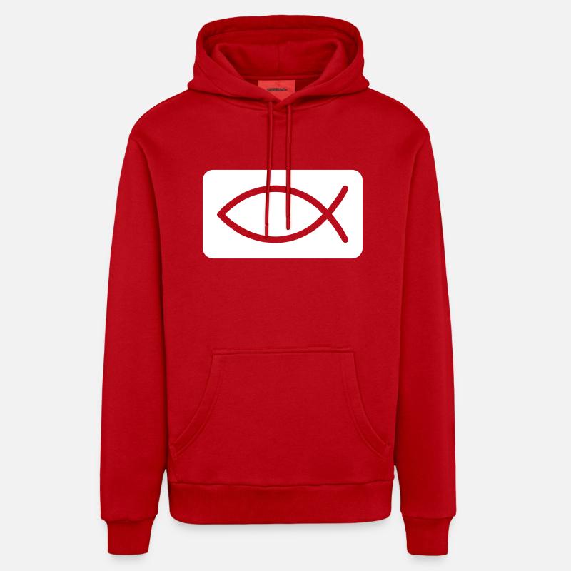 Poisson Jésus chrétien - Sweat à capuche bio décontracté fabriqué en UE - rouge