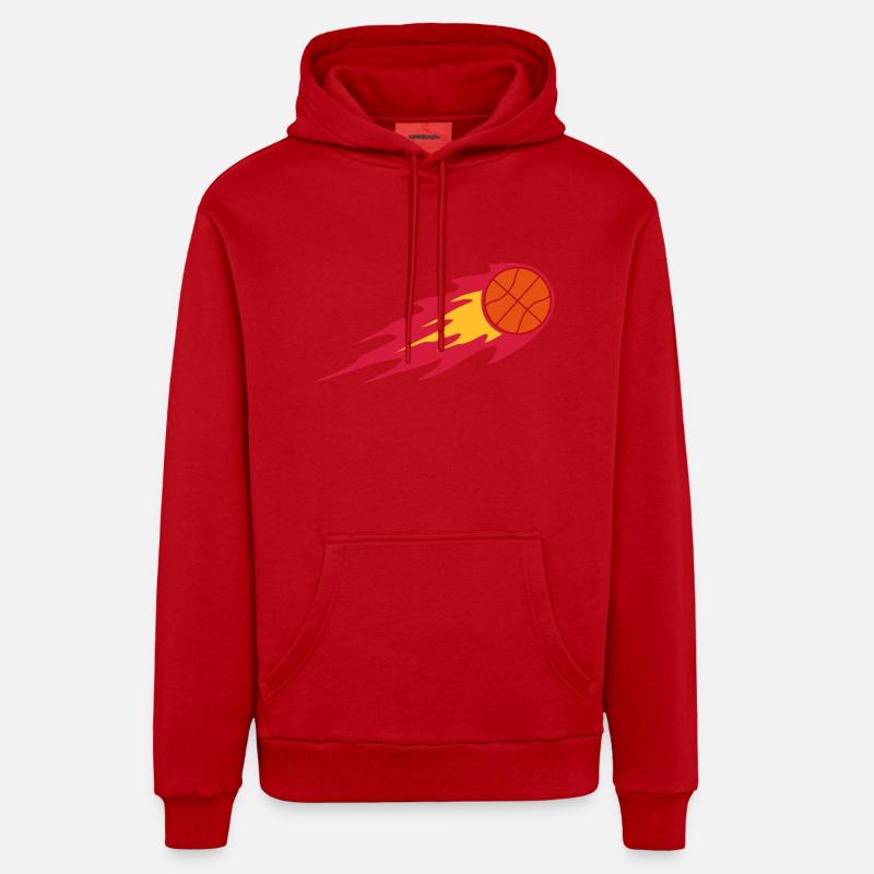 Basketball Fire Ball Logo - Sweat à capuche bio décontracté fabriqué en UE - rouge