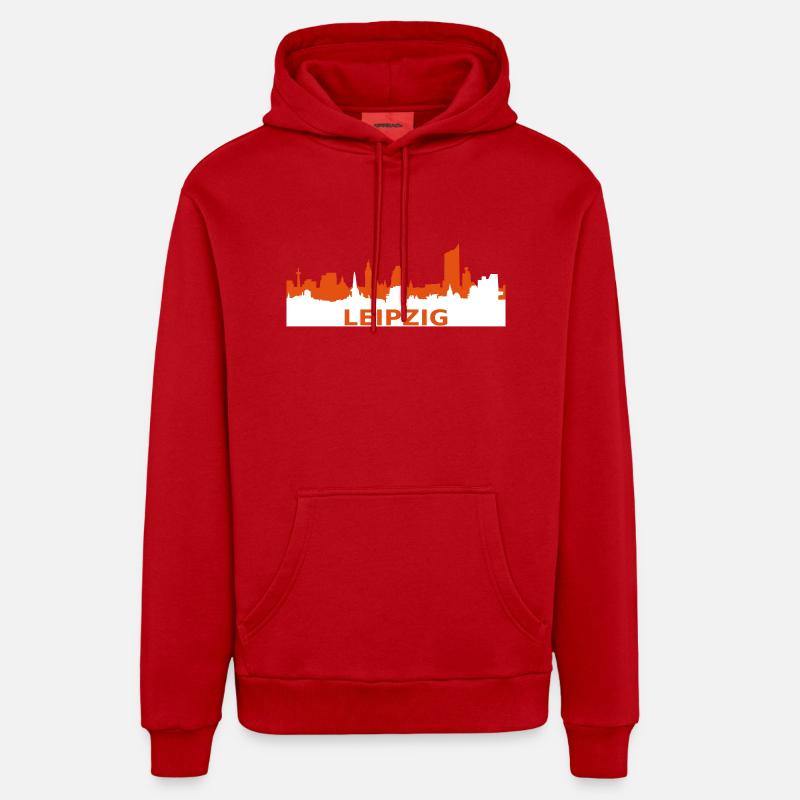 Skyline de Leipzig - Sweat à capuche bio décontracté fabriqué en UE - rouge