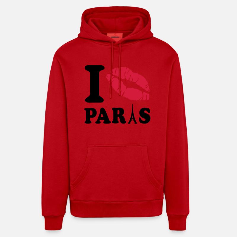 i love paris - Sweat à capuche bio décontracté fabriqué en UE - rouge