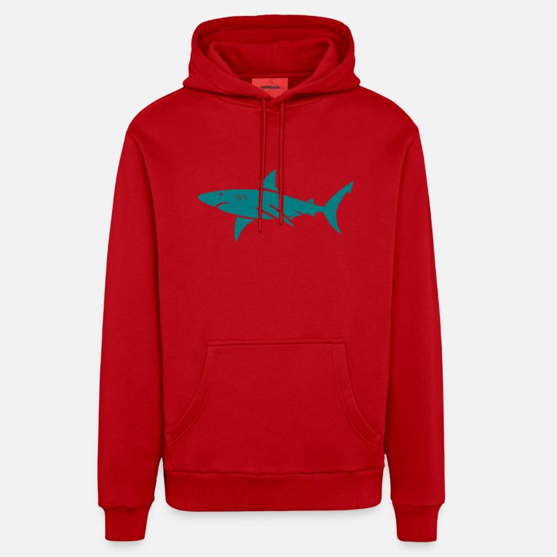 requin - Sweat à capuche bio décontracté fabriqué en UE - rouge