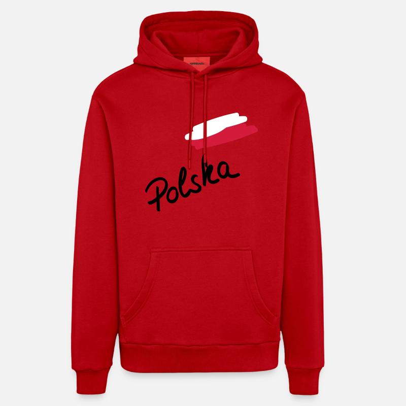 polska__f3 - Sweat à capuche bio décontracté fabriqué en UE - rouge