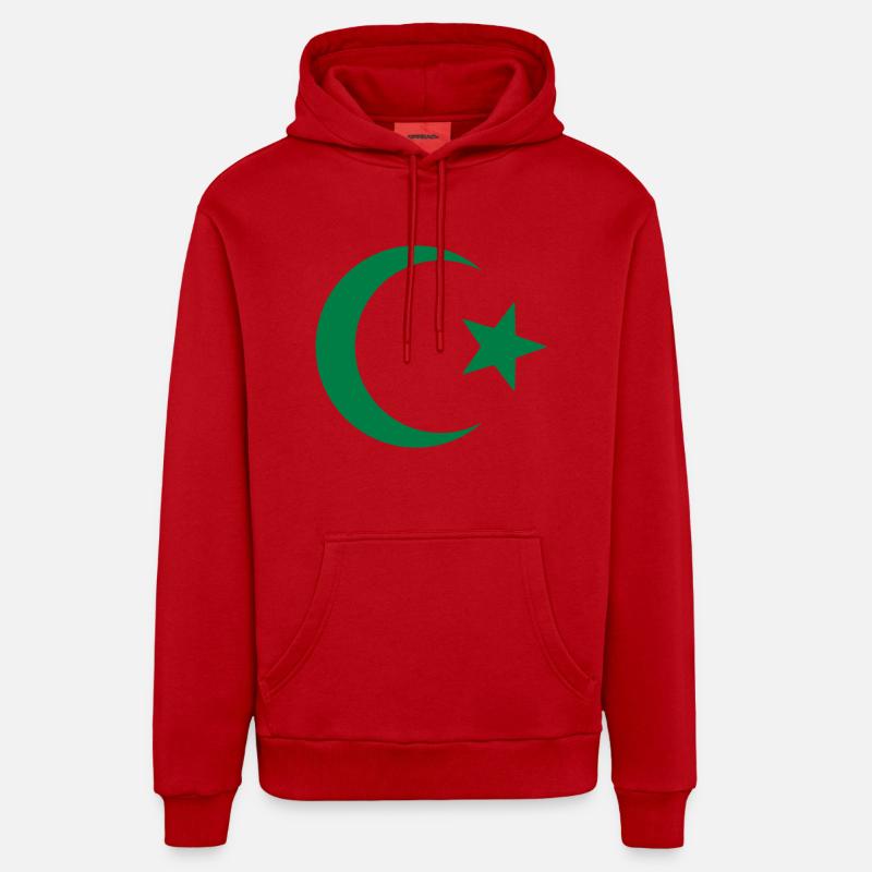 Étoile et croissant - Sweat à capuche bio décontracté fabriqué en UE - rouge
