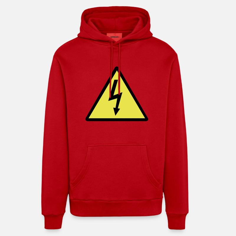 Attention,Symbole,Foudre,Électicité - Sweat à capuche bio décontracté fabriqué en UE - rouge