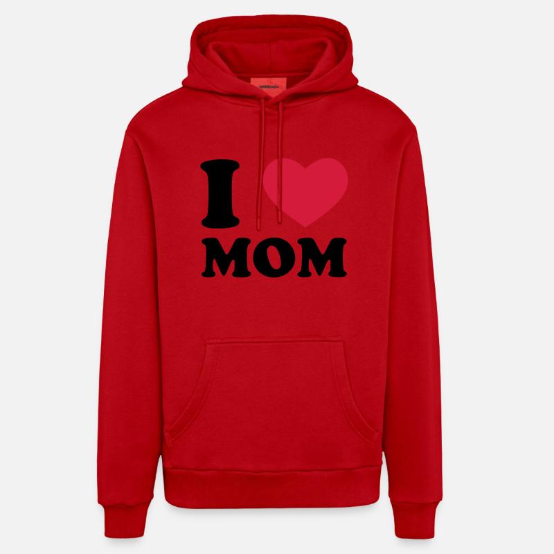 I Love Mom - Sweat à capuche bio décontracté fabriqué en UE - rouge