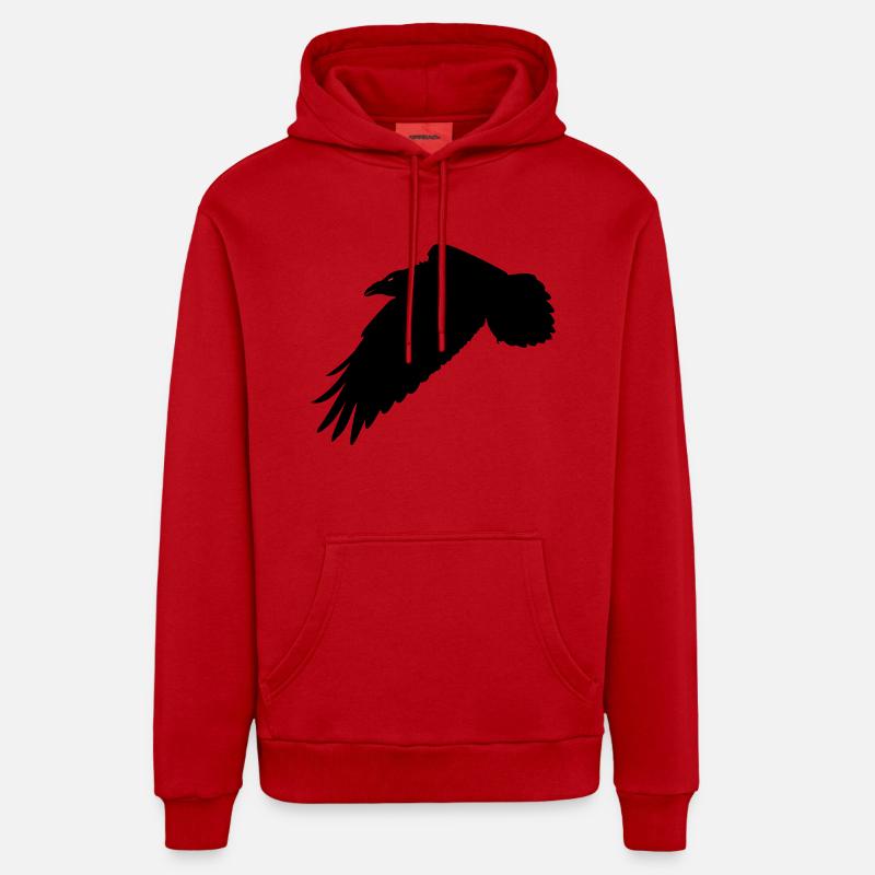 Corbeau noir - Sweat à capuche bio décontracté fabriqué en UE - rouge
