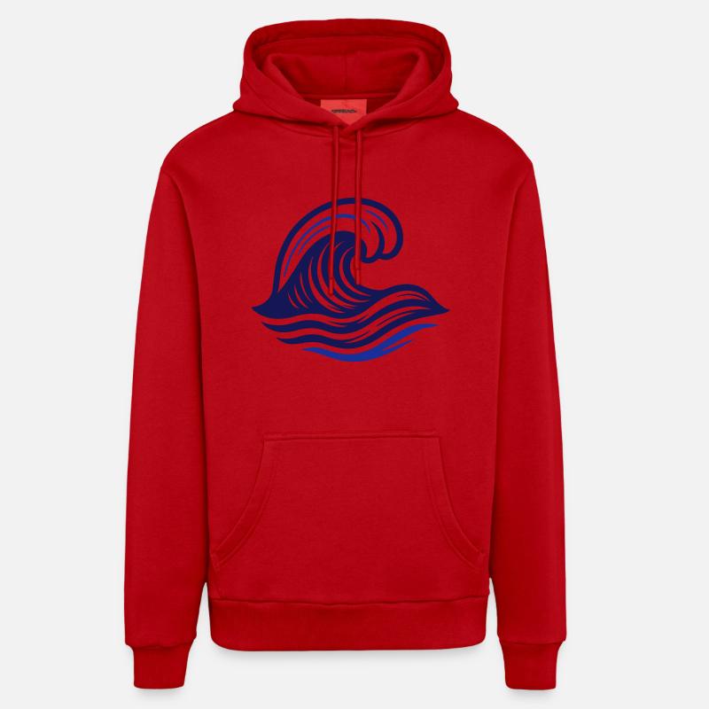 Symbole de vague Océan - Sweat à capuche bio décontracté fabriqué en UE - rouge