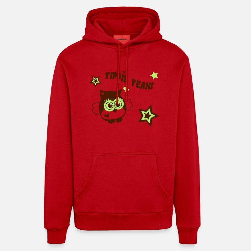 Owl - Yippie Yeah! - Sweat à capuche bio décontracté fabriqué en UE - rouge
