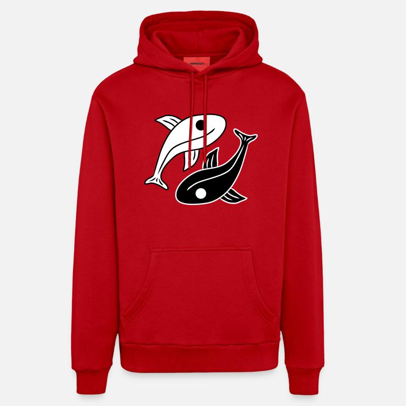 Yin Yang Fishs - Sweat à capuche bio décontracté fabriqué en UE - rouge