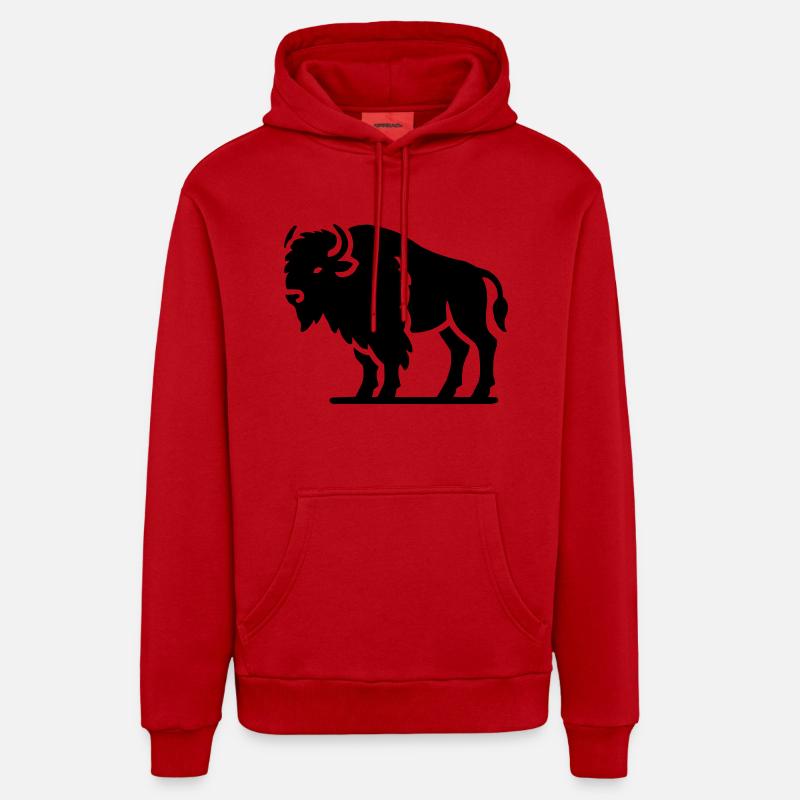 Bison Animal - Sweat à capuche bio décontracté fabriqué en UE - rouge