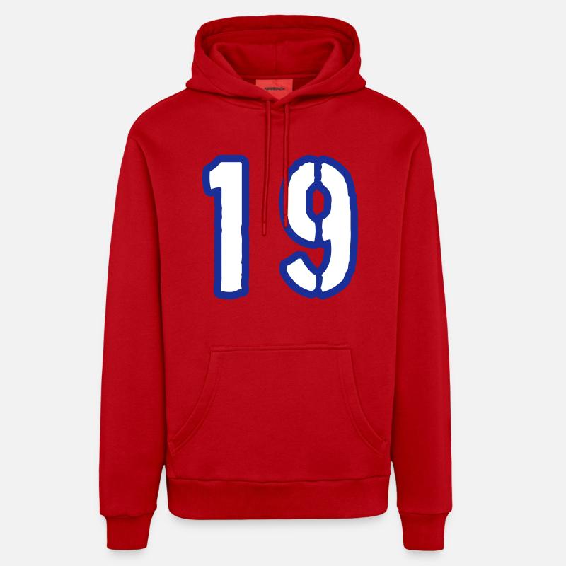 19 Symbole numérique - Sweat à capuche bio décontracté fabriqué en UE - rouge