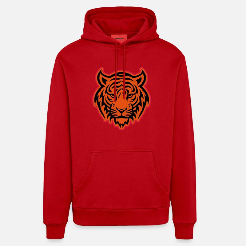 Tête de tigre - Sweat à capuche bio décontracté fabriqué en UE - rouge