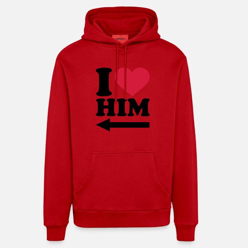I love him - Sweat à capuche bio décontracté fabriqué en UE - rouge