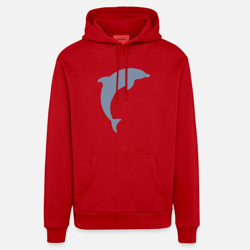 logo de dauphin - Sweat à capuche bio décontracté fabriqué en UE - rouge
