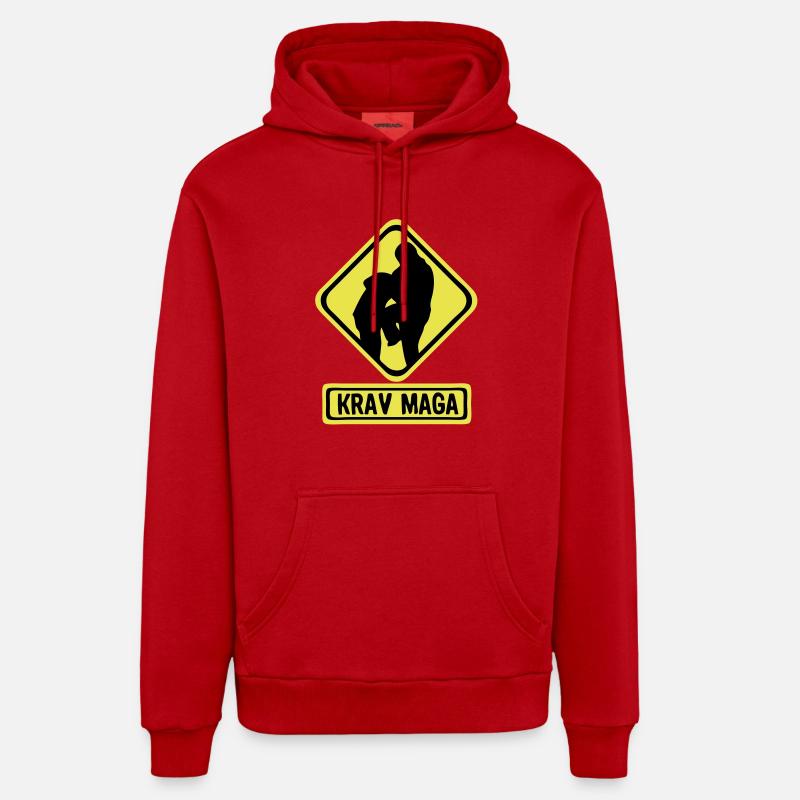 krav maga logo danger1 - Sweat à capuche bio décontracté fabriqué en UE - rouge