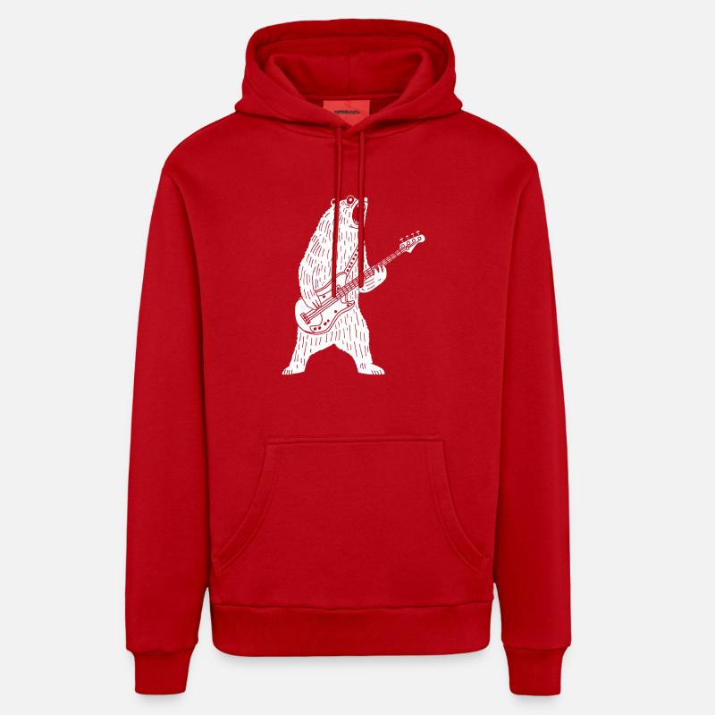 Ours blanc guitariste - Sweat à capuche bio décontracté fabriqué en UE - rouge