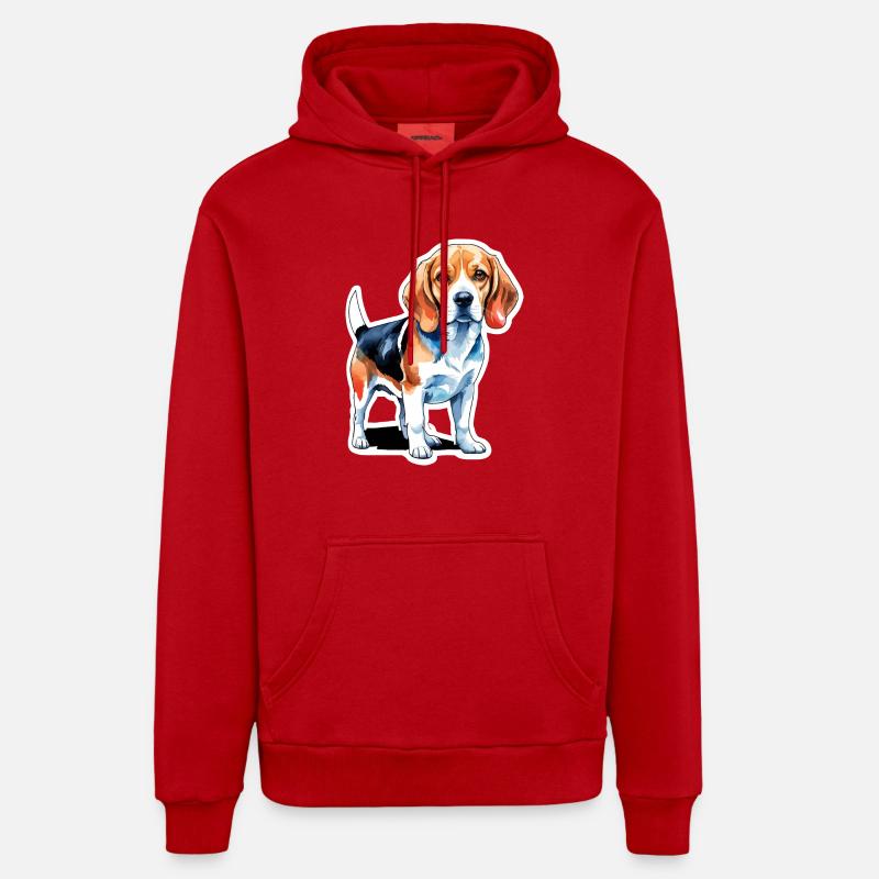 Beagle Aquarelles - Sweat à capuche bio décontracté fabriqué en UE - rouge