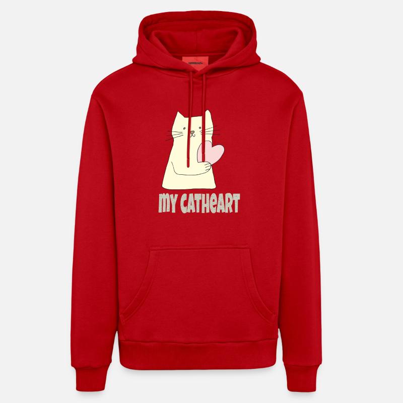 Mon cœur de chat - Sweat à capuche bio décontracté fabriqué en UE - rouge