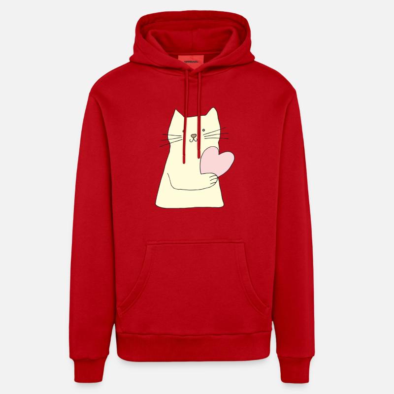 Chat avec cœur - Sweat à capuche bio décontracté fabriqué en UE - rouge
