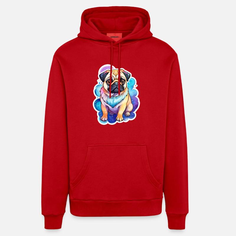 Aquarelles de carlin - Sweat à capuche bio décontracté fabriqué en UE - rouge