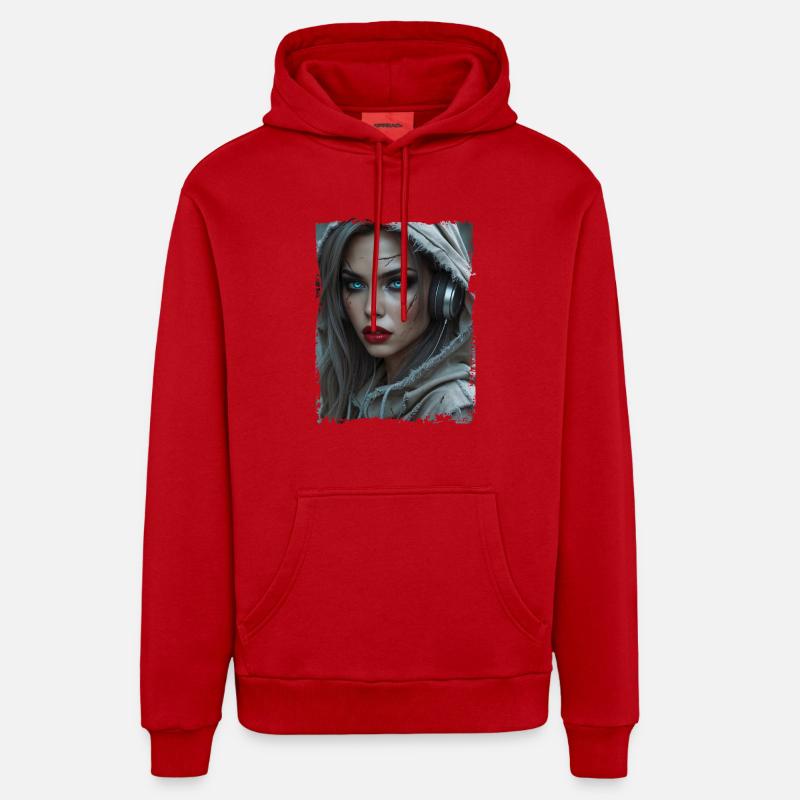 Femme post-apocalyptique avec casque - Sweat à capuche bio décontracté fabriqué en UE - rouge