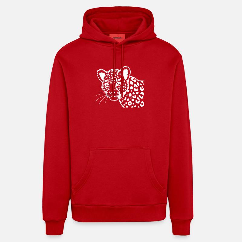 Léopard - Sweat à capuche bio décontracté fabriqué en UE - rouge