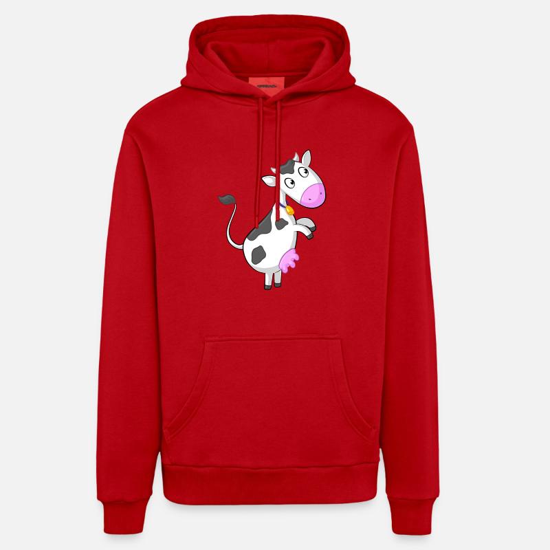bande dessinée de vache curieuse - Sweat à capuche bio décontracté fabriqué en UE - rouge